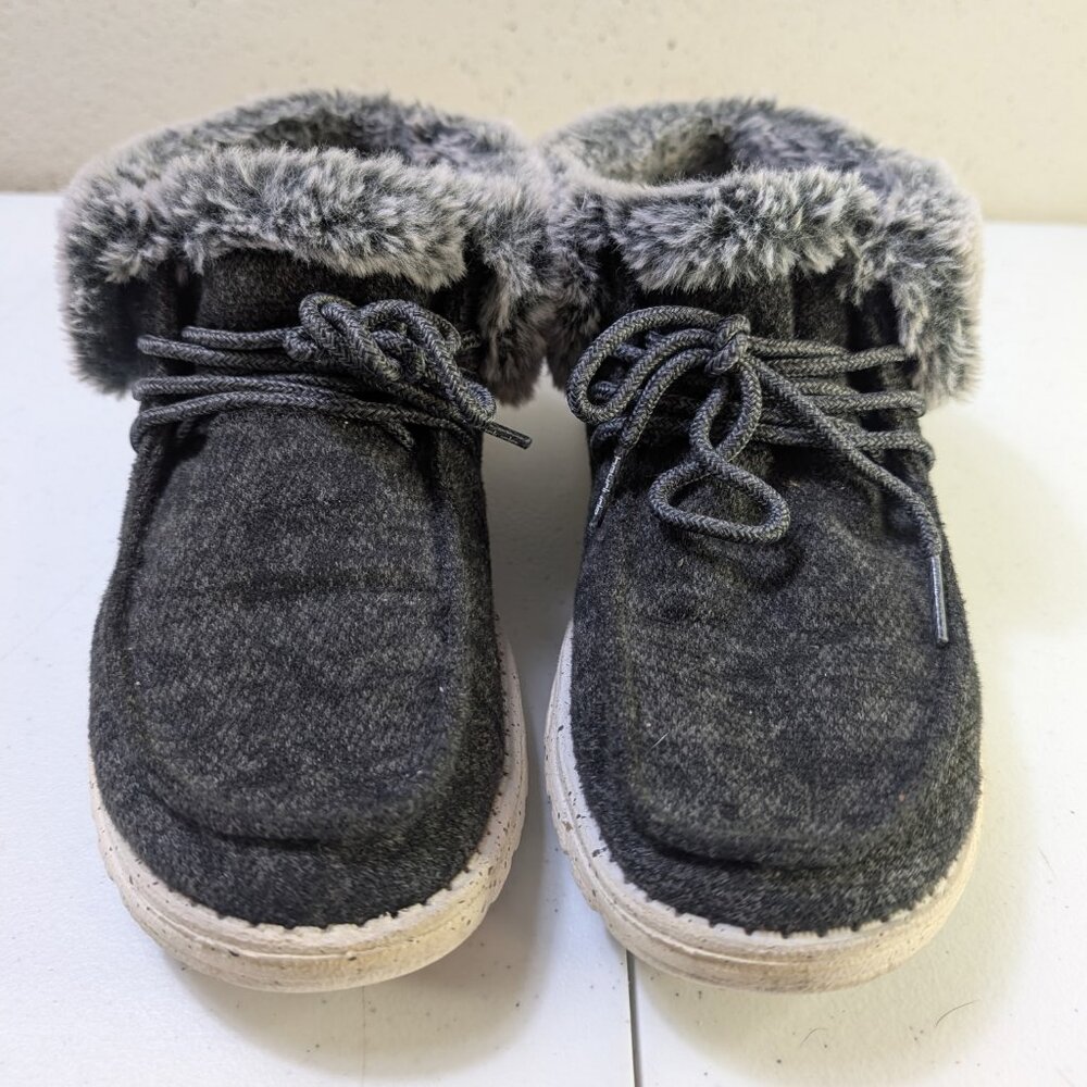 Hey Dude Britt Black Ankle Booties Faux Fur Women's Size 8